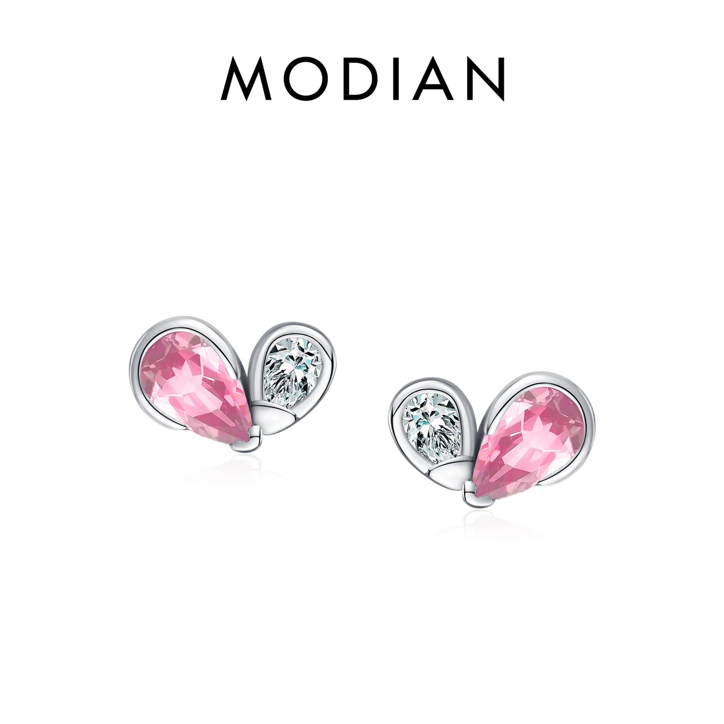 MODIAN 925 Sterling Silver Romantic Tiny Hearts Stud Earrings Delicate Colorful CZ Earrings for Women Party Fine Jewelry