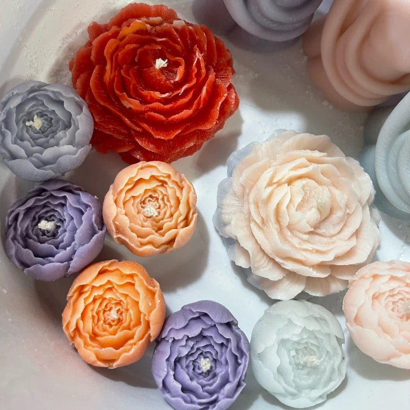 Large Peony Lotus Tulip Flower Candle Mold Handmade Soap Aromatherapy Gypsum Glue Mould Baking Chocolate Molds Home Decor Gifts