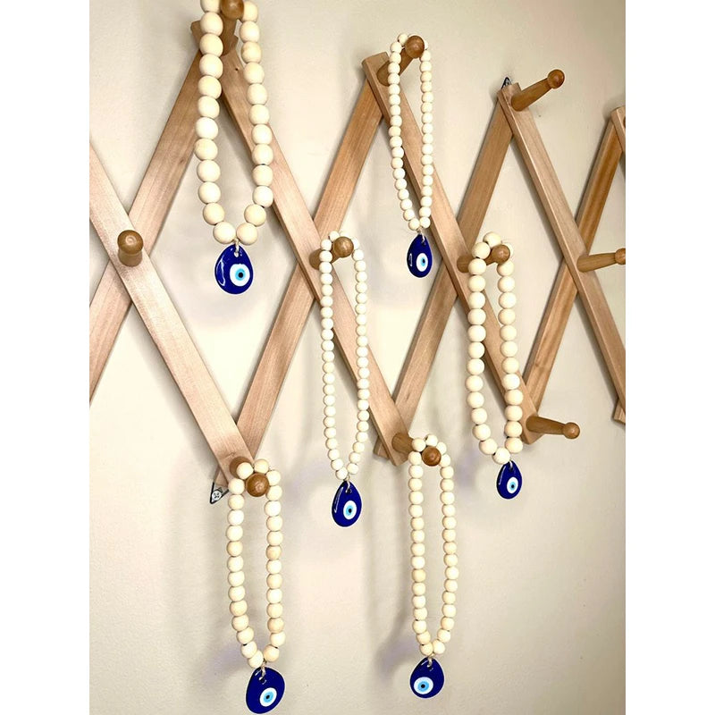Hemasa Evil Eye Wall Hanging Lucky Eye Glass Evil Eye Gifts Turkish Eye Nazar House Protection Wood Beads Decor Rearview Mirror Pendant