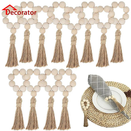 Hemasa Wood Bead Napkin Rings Napkin Holders With Tassels