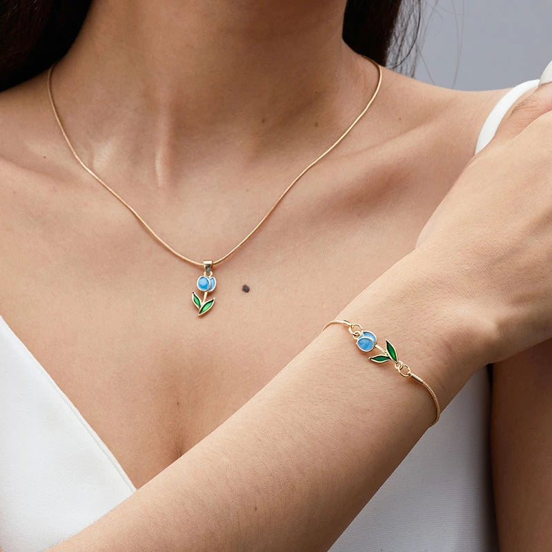 Korean Tulip Bracelet For Women Elegant Colorful Enamel Flower Wristband Bracelet Fashion Lover Friendship Jewelry Wholesale