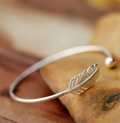 Fashion 925 Sterling Silver Woman Cuff Bracelet Open Angel Feather Adjustable Lucky Bangle Party Jewelry Christmas Gifts