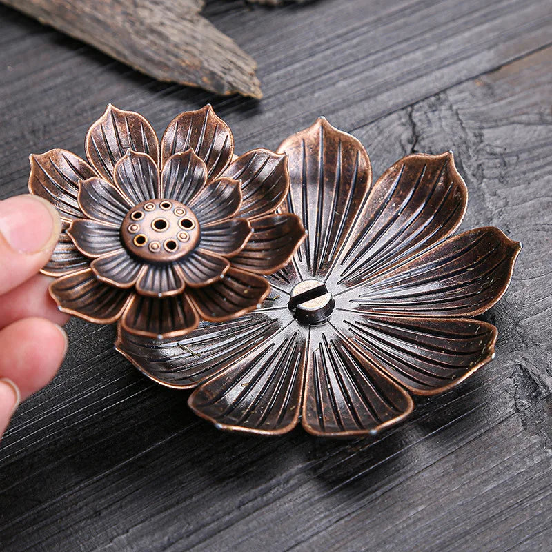 Hemasa Incense Burner Stick Holder Buddhism Lotus Line Incense Plate Sandalwood Coil Base Temples Buddhism Yoga Home Decoration