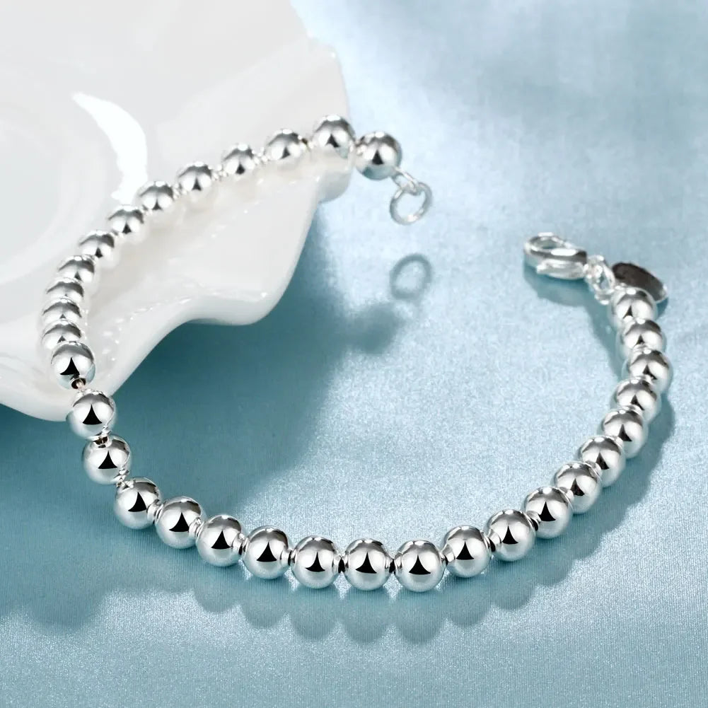 SAIYE 925 sterling silver 6mm beads chain Bracelet for men woman luxury Fashion Party Wedding Accessories Jewelry Christmas Gift