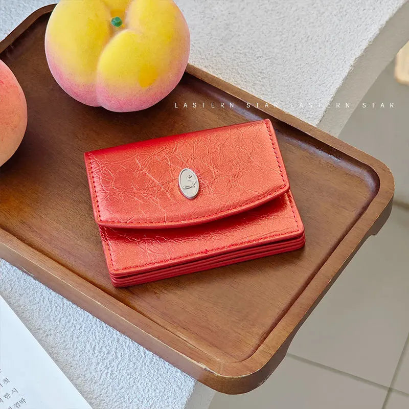 Silver Simple Card Holder Korean Luxury Design PU Leather Hasp Flip-Up Small Square Card Bag Females Girls Coin Purses Handbag
