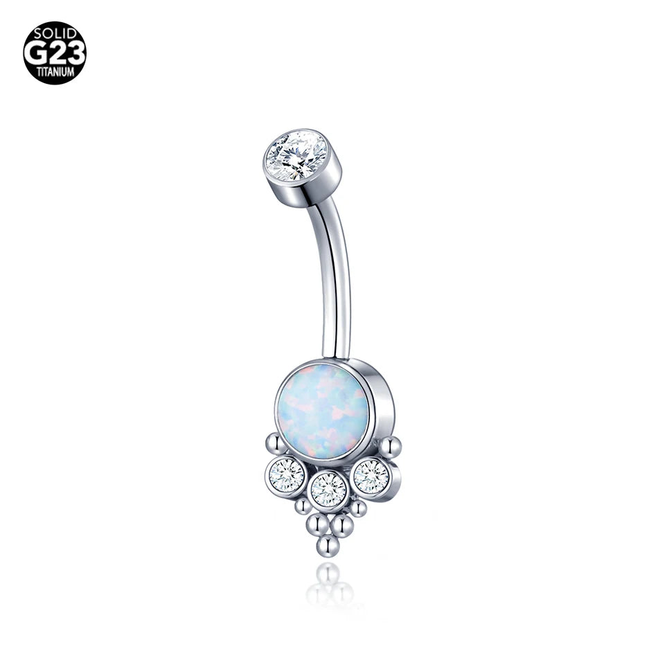 1PC Titanium Opal Belly Button Rings Navel Earring Piercing CZ Bezel Belly Ring Sexy Women Belly Piercing Jewelry Ombligo 14G