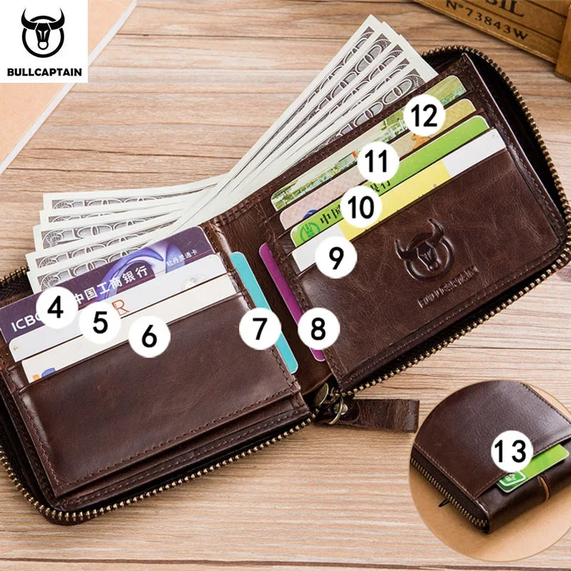RFID zipper with compartment men's wallet RFID credit card holder anti-theft leather mini men's wallet