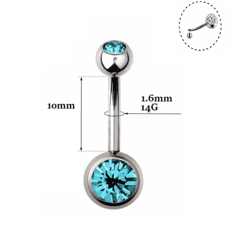 1PC G23 Titanium Piercing Belly Button Rings Navel Nombril 5A Round Two-headed Zircon Internal Thread Nail Piercing Sexy Jewelry