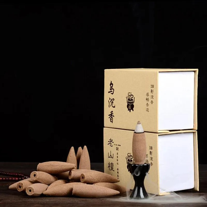 Hemasa Oversized 30 Minutes Smoke Backflow Tower Incense Cones Gift Hardcover Agarwood Wormwood Sandalwood Incense with Burner Holder