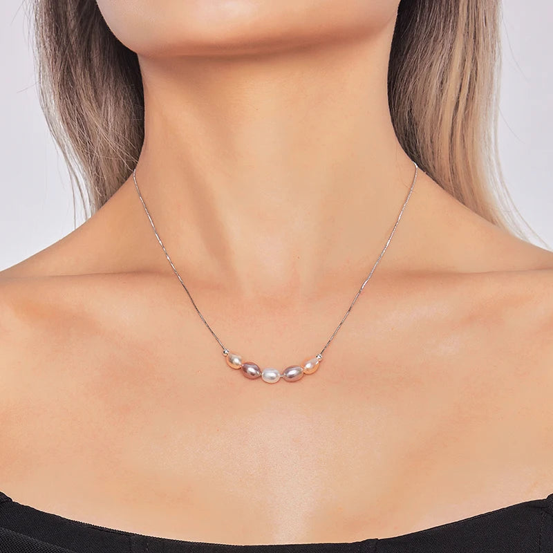 Hemasa 6-7mm Natural Pearl Candy Smile Chain 925 Sterling Silver  Cute Fashion Pendant Necklace For Women Girls Jewelry