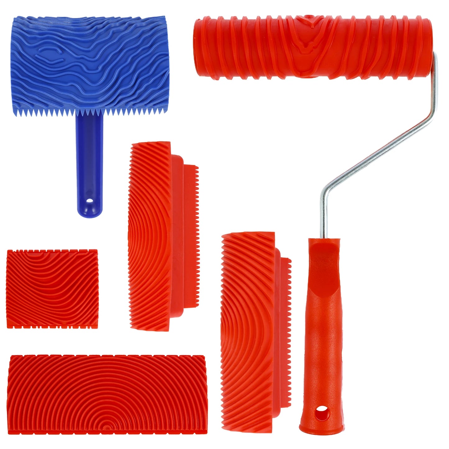 Tejesa 5/6Pcs Wood Graining Tool Professional Wood Grain Patterns Paint Tool Set Rubber Wood Grain Painting Roller with Handle for Wall