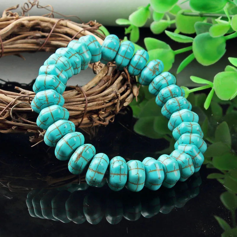 Turquoise Skull Bracelet Men Fine Jewelry Skulls Head Beads Elastic Beaded Bracelets Gemstone Bangle Women Male Gifts Accessorie