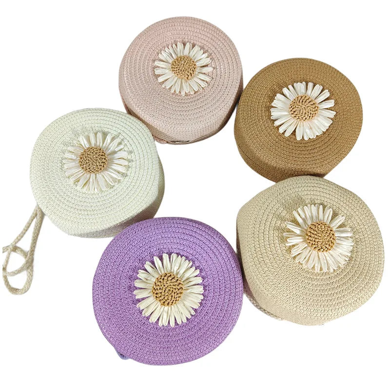 Summer Round Crossbody Shoulder Bag Women Woven Beach Bag For Ladies Rattan Handmade Knitted Small Straw Purse And Handbag Bolsa