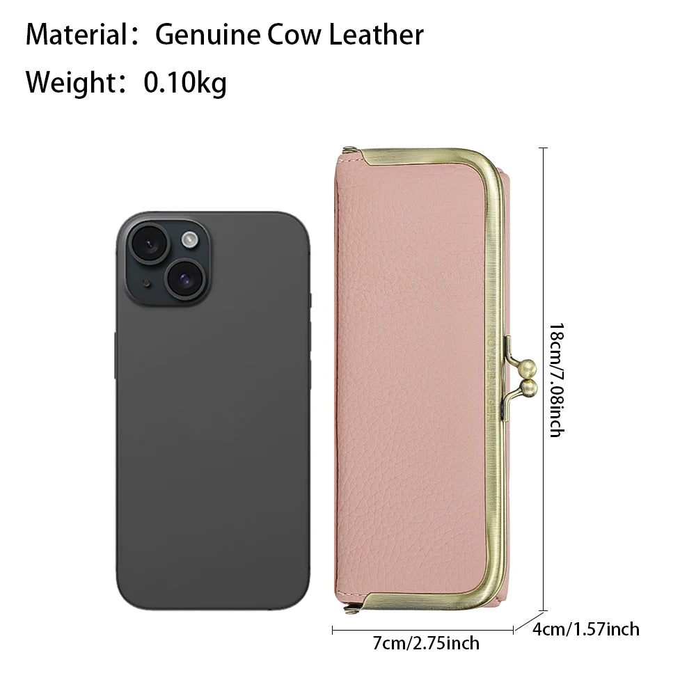 Royal Bagger Genuine Leather Glasses Case, Fashion Pencil Bag with Kiss Lock, Portable Coin Purse for Women 1840