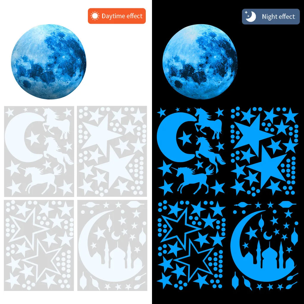 Tejesa Luminous Moon and Stars Wall Stickers for Kids Room /Baby Nursery /Home Decoration