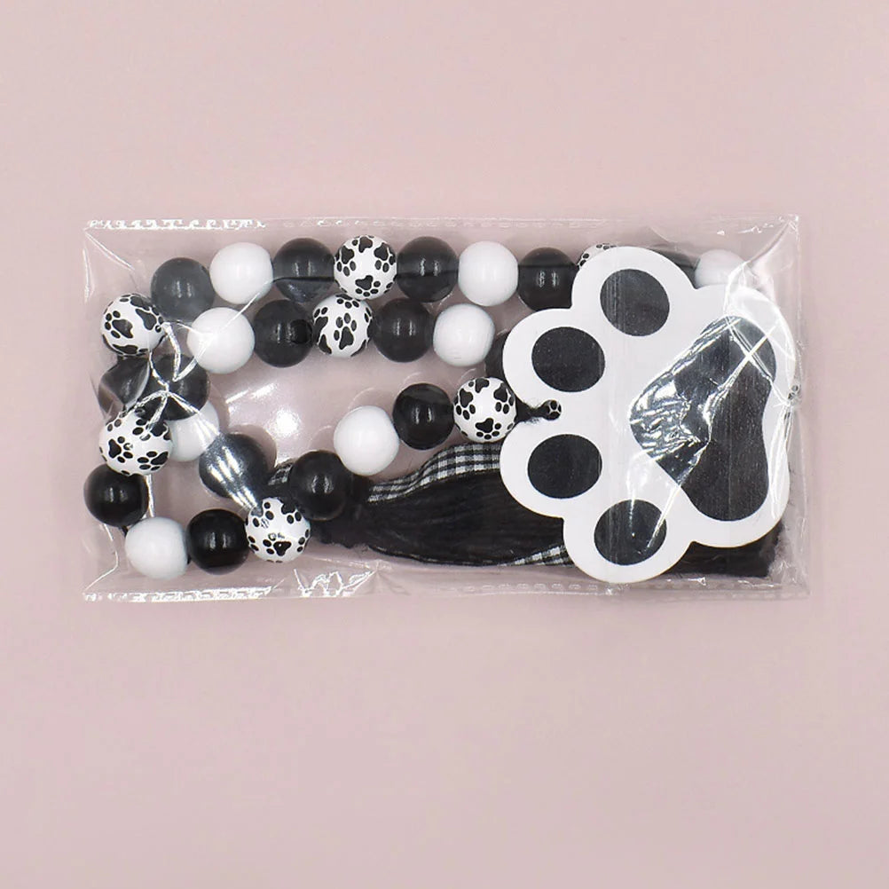 Garland Hanging Beaded Decoration Wood Pendant Dog Paw Beads Wreath Tassel Wooden Home Wall Decorative Ornament