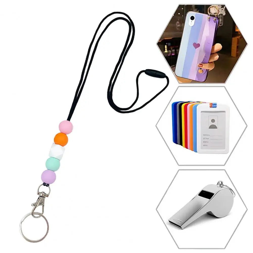 Mobile Phone Strap ID Badge Beaded Lanyard Adjustable Silicone Beaded Breakaway Lanyard with Keychain