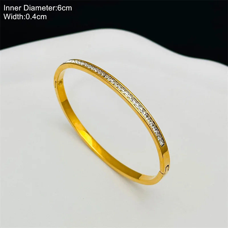 Stainless Steel Rhinestone Bangle Women Bracelet Jewelry Sisters Birthday Gift