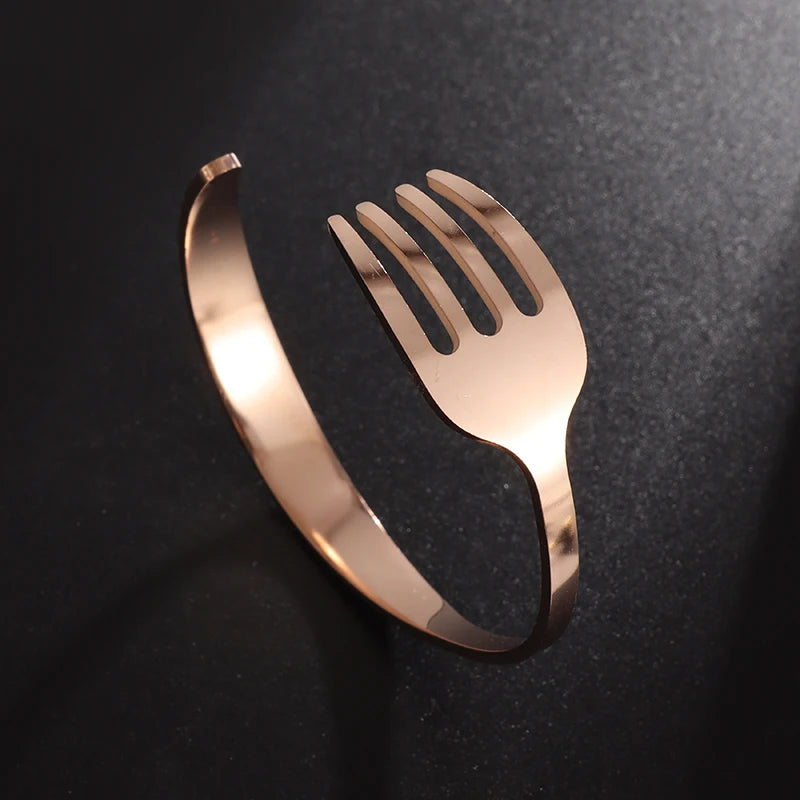 Alternative Creative Design Fork Men's Bracelet Women's Stainless Steel Cuff Open Bracelet Fun Fashion Accessories Gift