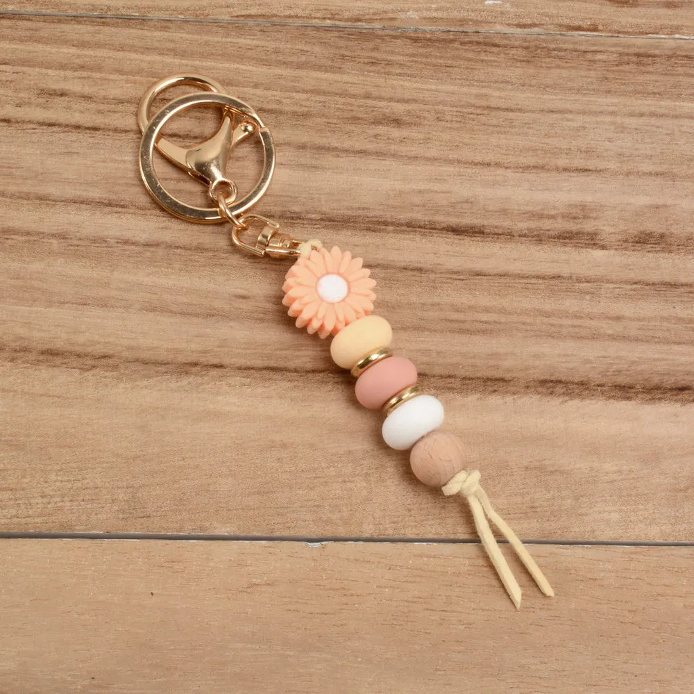 Silicon  Daisy Bead Keychain For  Teacher Gift Mother's Day