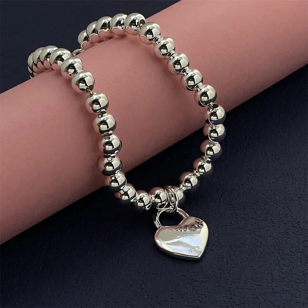 925 Sterling Silver Bracelet Buddha Beads Heart Card Charm Fashion Women Wedding Party Gift Jewelry