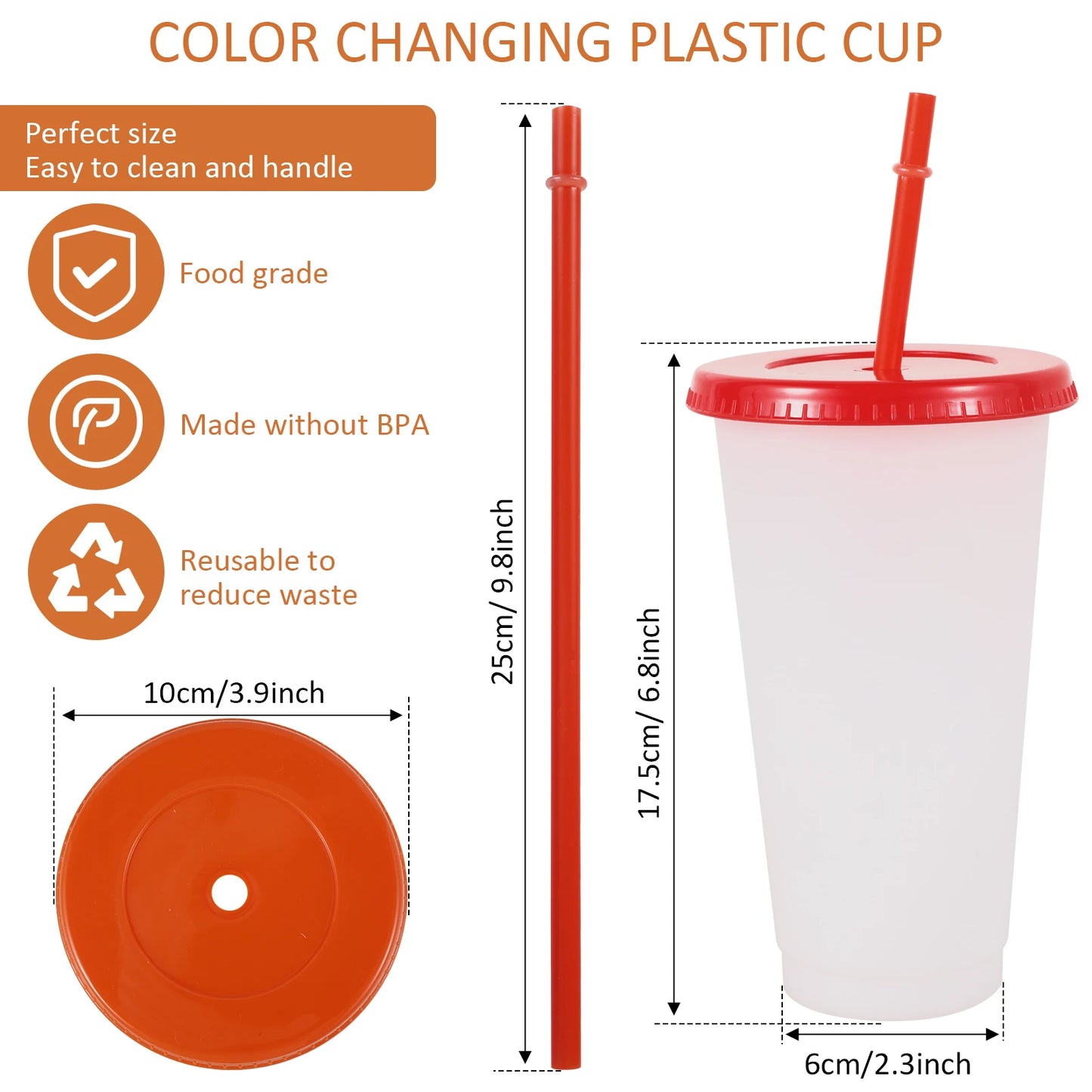 Tejesa 10Pcs Color Changing Cup Food Grade Plastic Straw Tumbler with Lid Straw 710ml Large Capacity Cold Drinking Cup Fashion Watercup