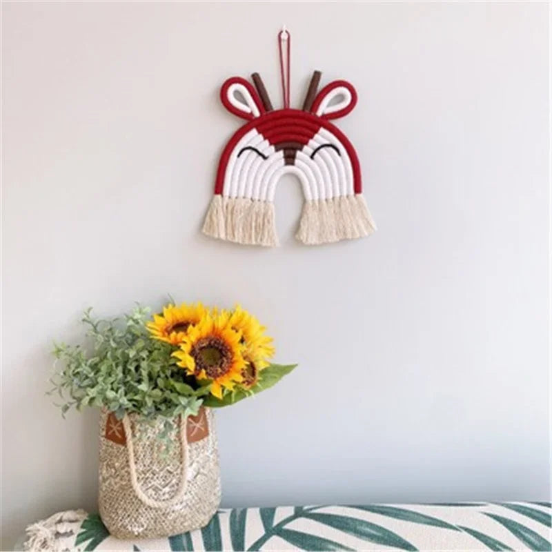 INS Nordic Lion Deer Macrame Wall Hanging For Kids Room Decor Woven Lion Tapestry Cactus Hanging Pendant Decoration