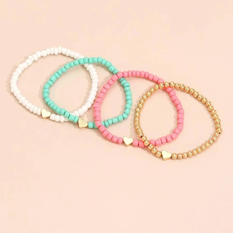 YWZIXLN Boho Engraved Multilayer Colorful Beads Chain Heart Pendant Bracelet Accessories Best Gift For Women Wholesale B052