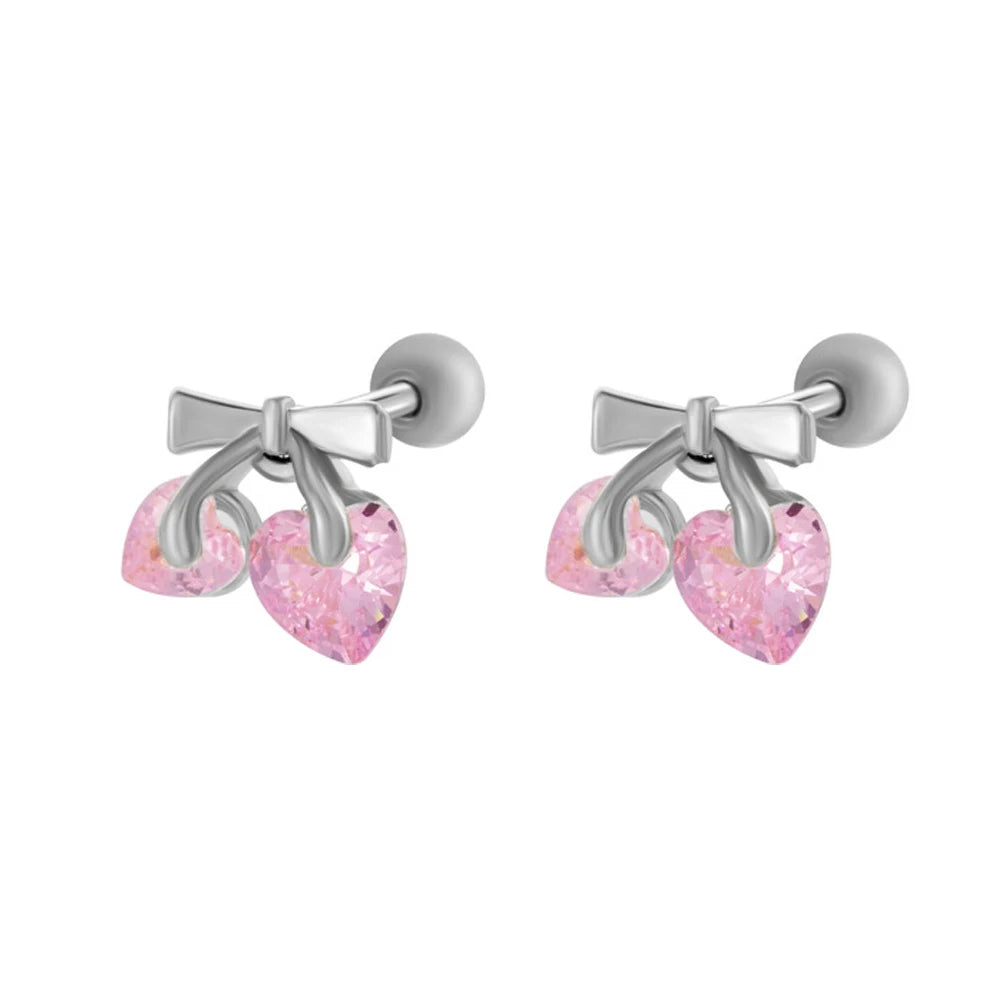 Tejesa Pink Crystal Zirconia Cherry Stud Earrings For Women