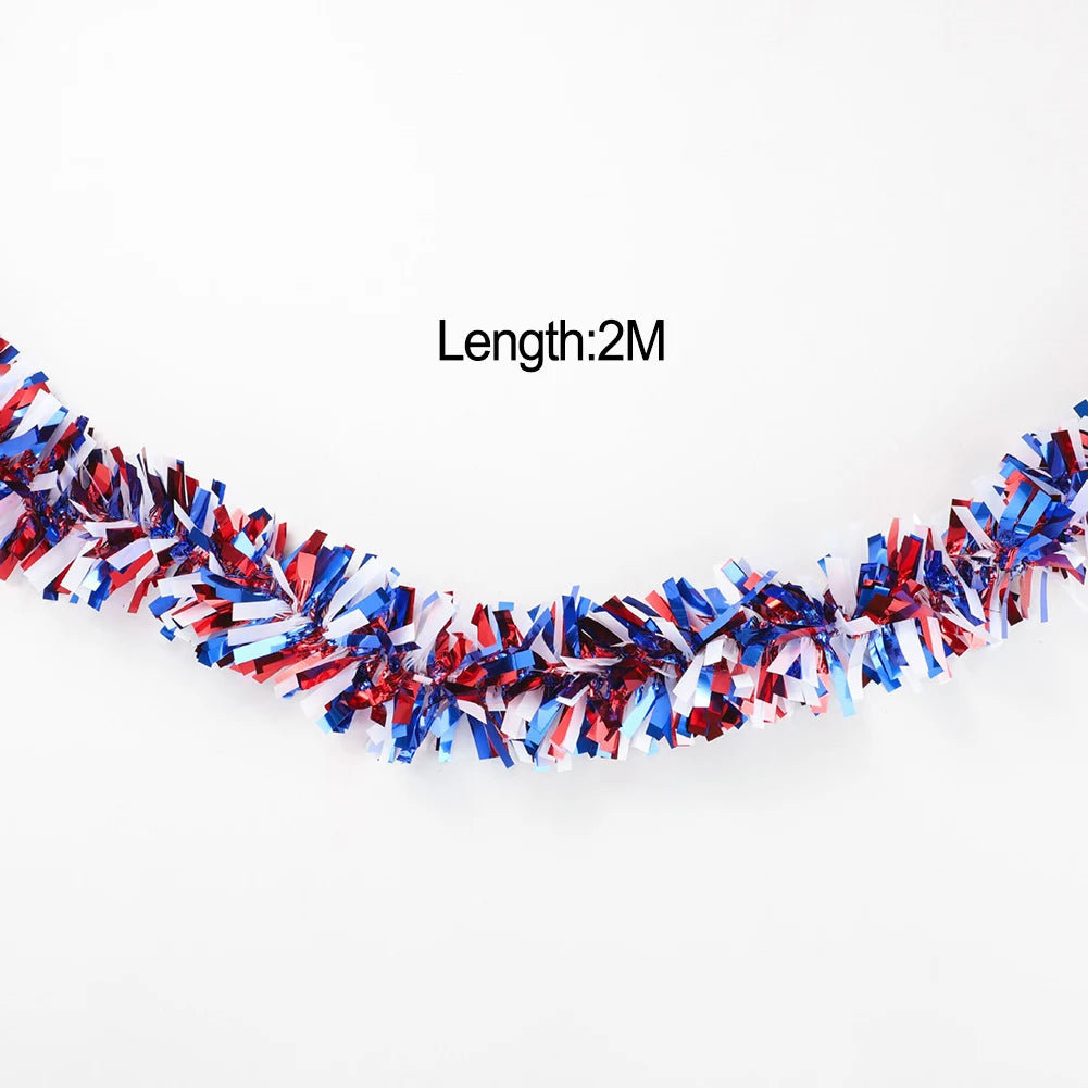 Red White Blue Tinsel Garlands Wreath Flag Sequin Tinsel Garland Banner Home Wall Hanging 4th Of July Party Decoration
