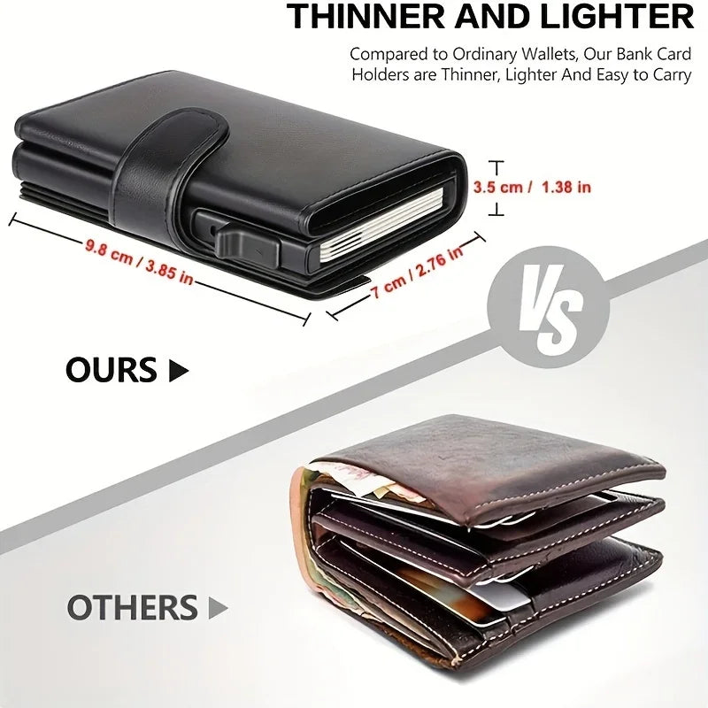 Men's RFID Blocking Leather Wallet Fashion Card Holder Tri-fold Wallet Money Bag Pop-up Card Wallet with Coin Pouch Men's Gift