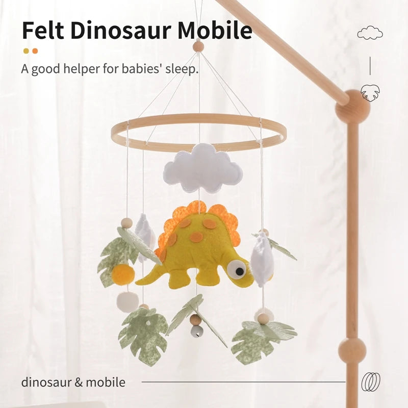 Hemasa Baby Felt Dinosaur Bell Hanging Month Newborn Wooden Mobile Music Rattle Toy Crib Holder Bracket Infant Accessories
