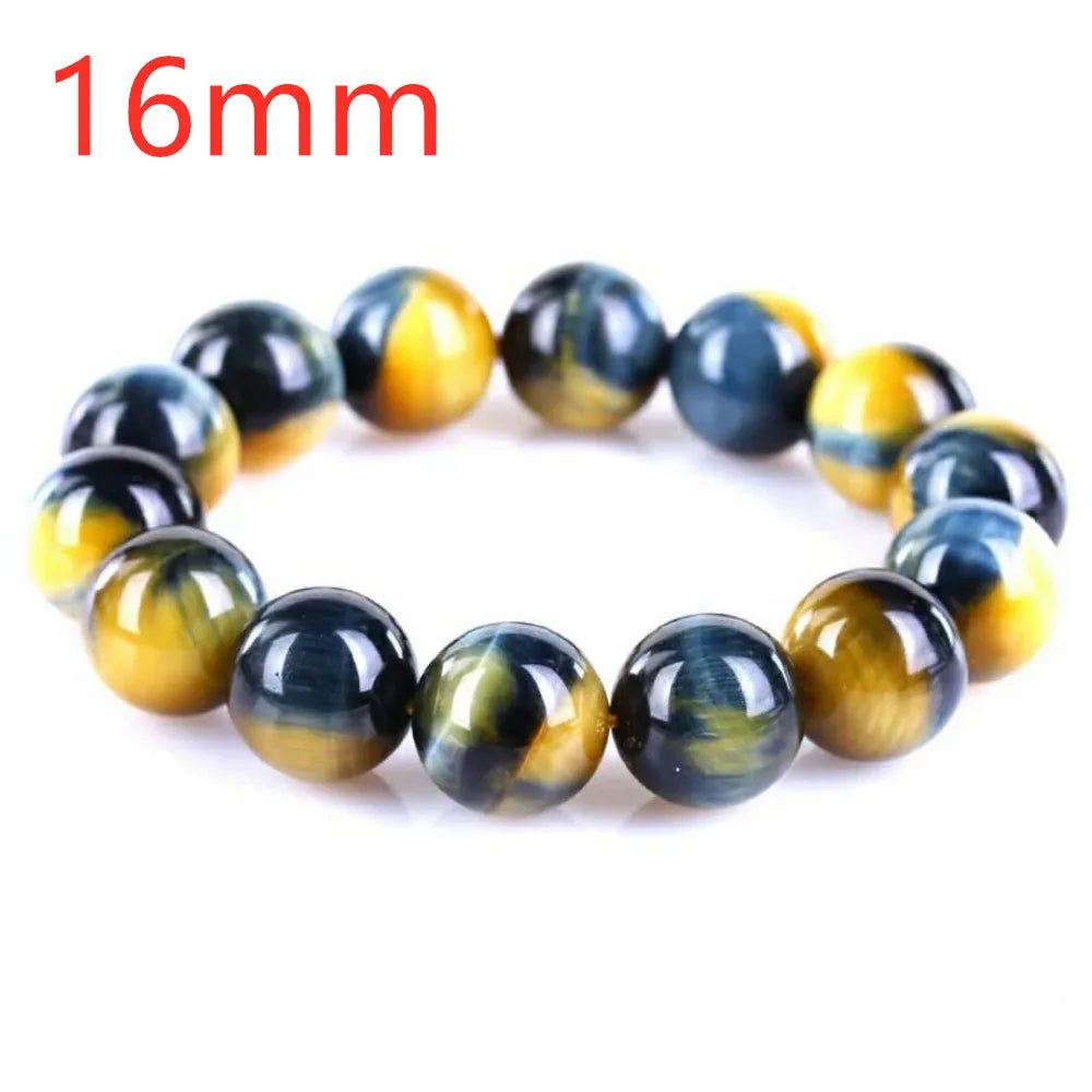 Tejesa Natural Gold Blue Tiger's Eye Round Beads Bracelet /Yellow Blue Tiger Eye Bangle Bracelet