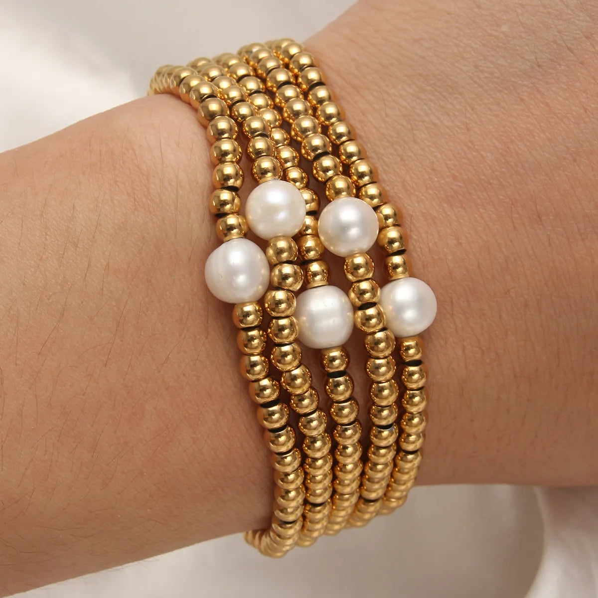 KKBEAD Stretch Bracelet Ins Fashion Natural Pearl Bracelets Jewelry for Women High Quality Gold Color Beads Pulseras Accessory