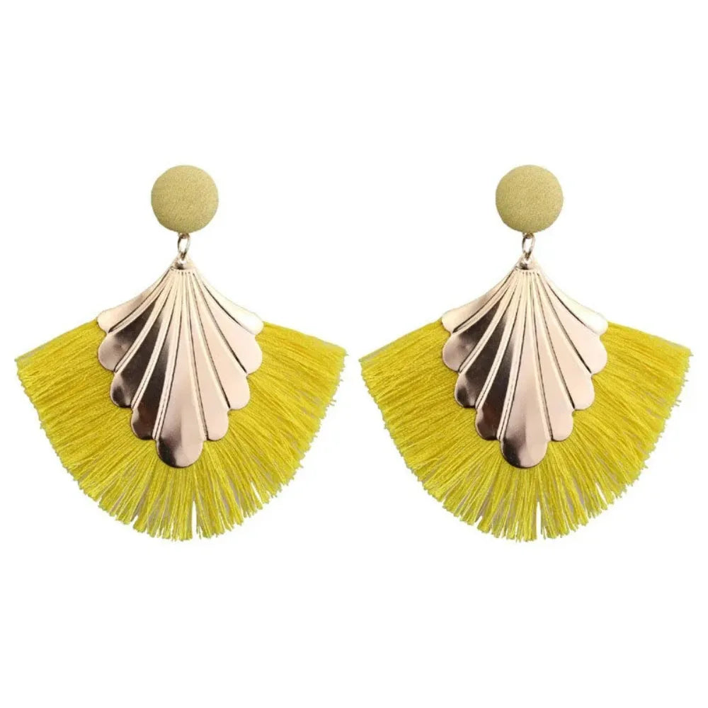 SUMENG 2024 New Bohemia Fan Shaped Tassel Earrings For Women Exaggerated Big Statement Fringed Fashion Dangle