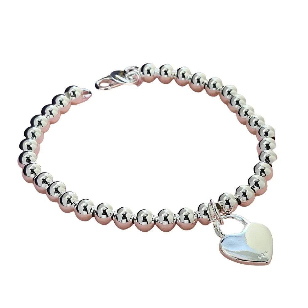 925 Sterling Silver Bracelet Buddha Beads Heart Card Charm Fashion Women Wedding Party Gift Jewelry