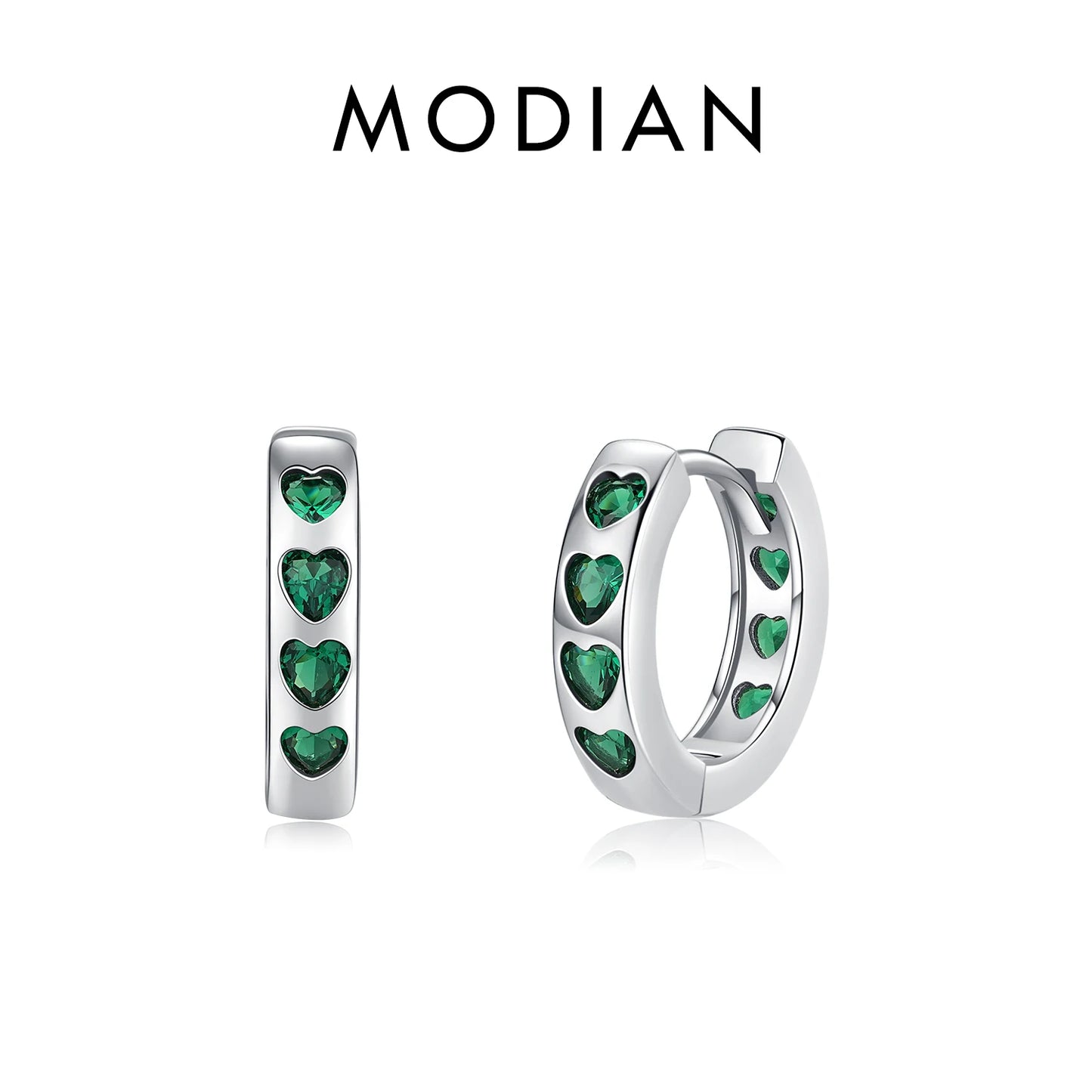 MODIAN 925 Sterling Silver Pink And Green Hearts Zirconia Ear Buckles Exquisite Hoop Earrings For Women Original Design Jewelry