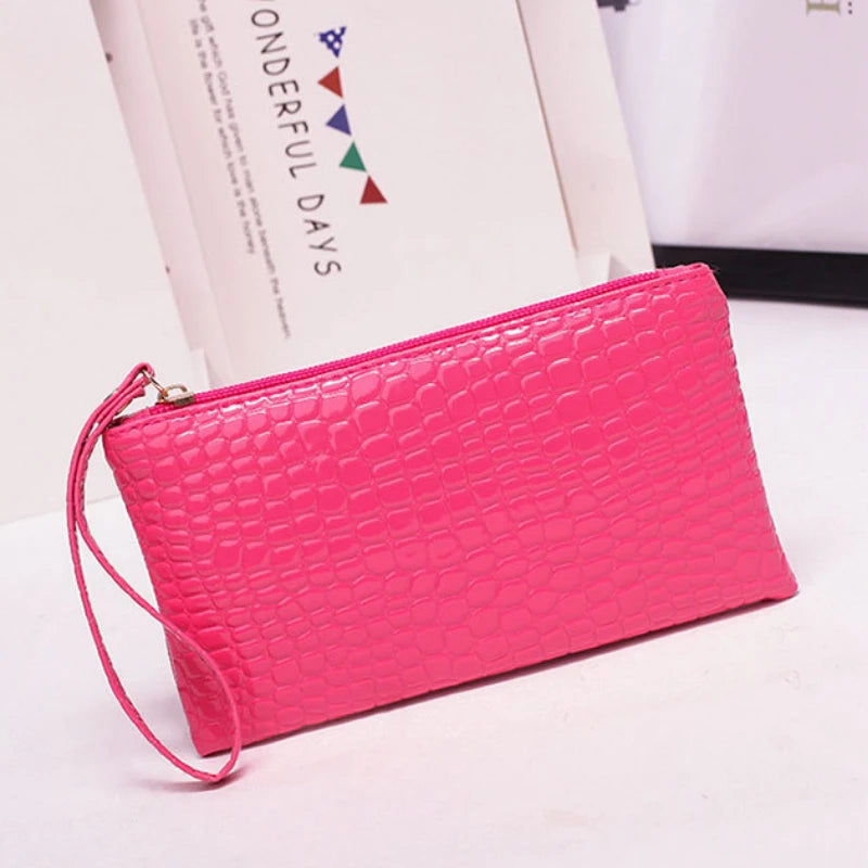 Korean PU Leather Coin Bags Money Pouch Organizer for Women Travel Neceser Keys Phone Storage Bags Crocodile Toiletry Makeup Bag