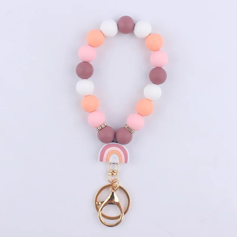 Hemasa Silicone Round Beads  Keychain For  Women Wristlet /Bracelet Keyring For Anti-Loss Lobster Clasp Keychain Jewelry