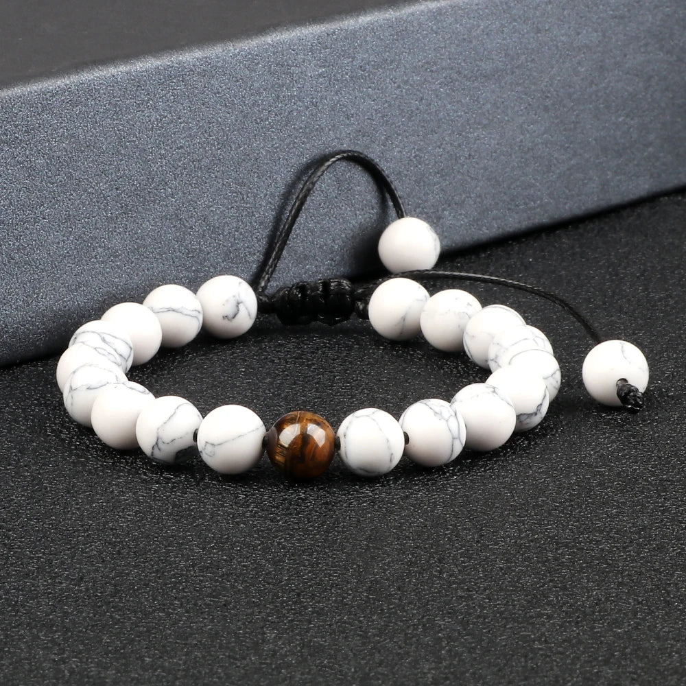 8mm Natural Stone Beads Bracelet for Women Men Handmade Lava Tiger Eye Bangle Woven Adjustable Rope Energy Healing Jewelry Gifts