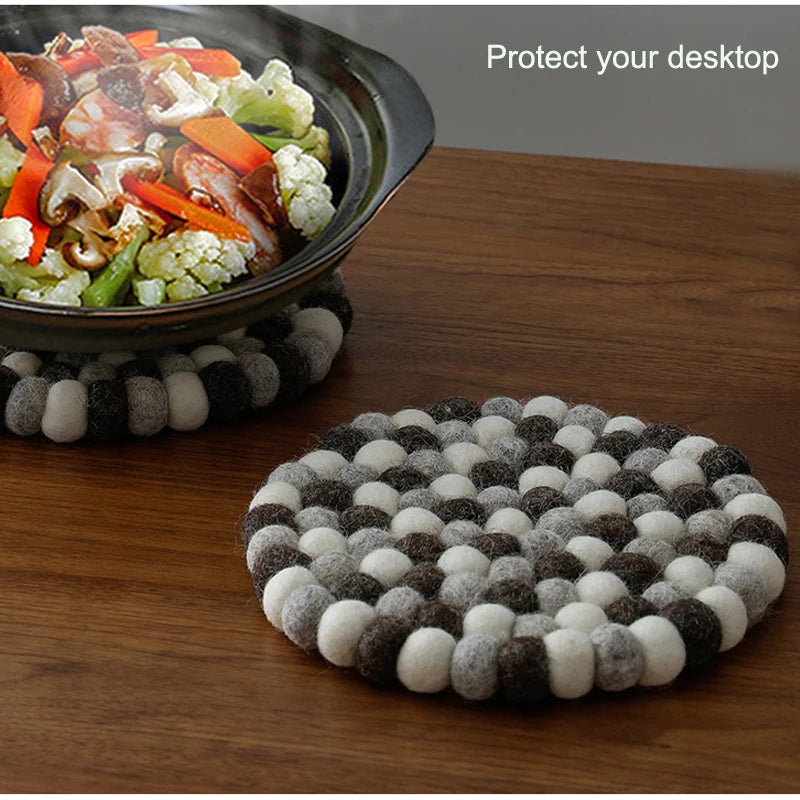 Hemasa Wool Felt Coaster 20cm Round Handmade Placemats(set of 2)