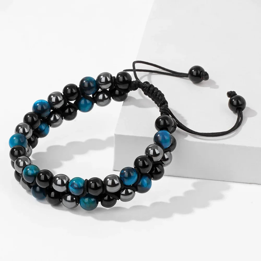 Triple Protection Bracelet 6mm Beads Tigers Eye Black Obsidian Hematite Bracelets For Men Women Brave Bracelets Hombre Jewelry