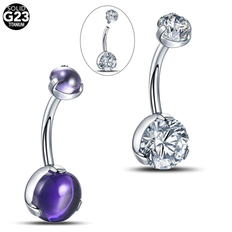 1PC Titanium Opal Belly Button Rings Navel Earring Piercing CZ Bezel Belly Ring Sexy Women Belly Piercing Jewelry Ombligo 14G