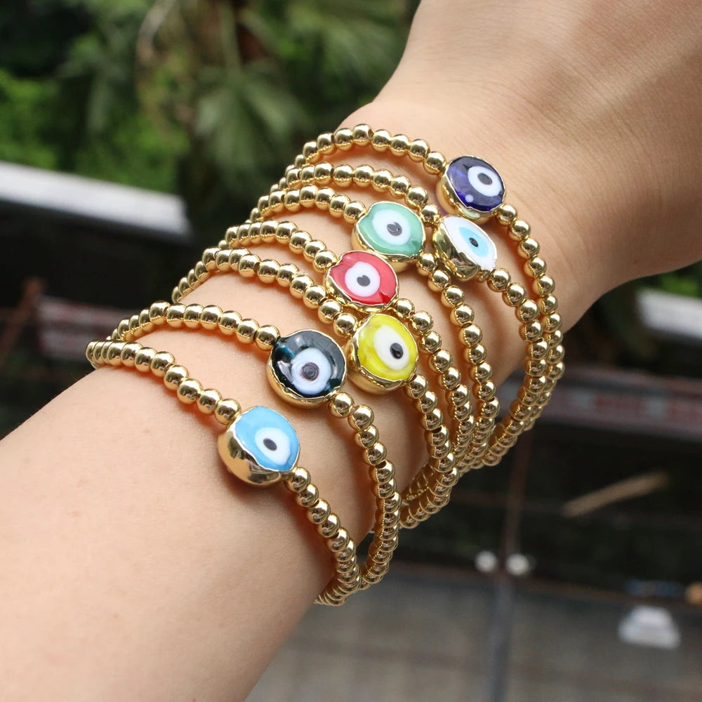 5PCS, Colorful Evil eye gold beads bracelet lampwork glass bracelet protection bracelet Lucky Jewelry