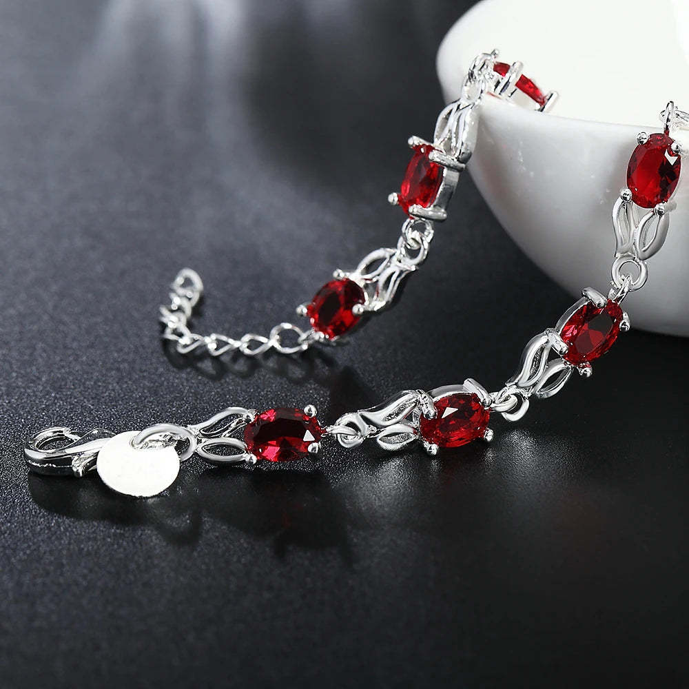 925 Sterling Silver Bracelet Red Zircon Woman Bracelet High Jewelry Gift