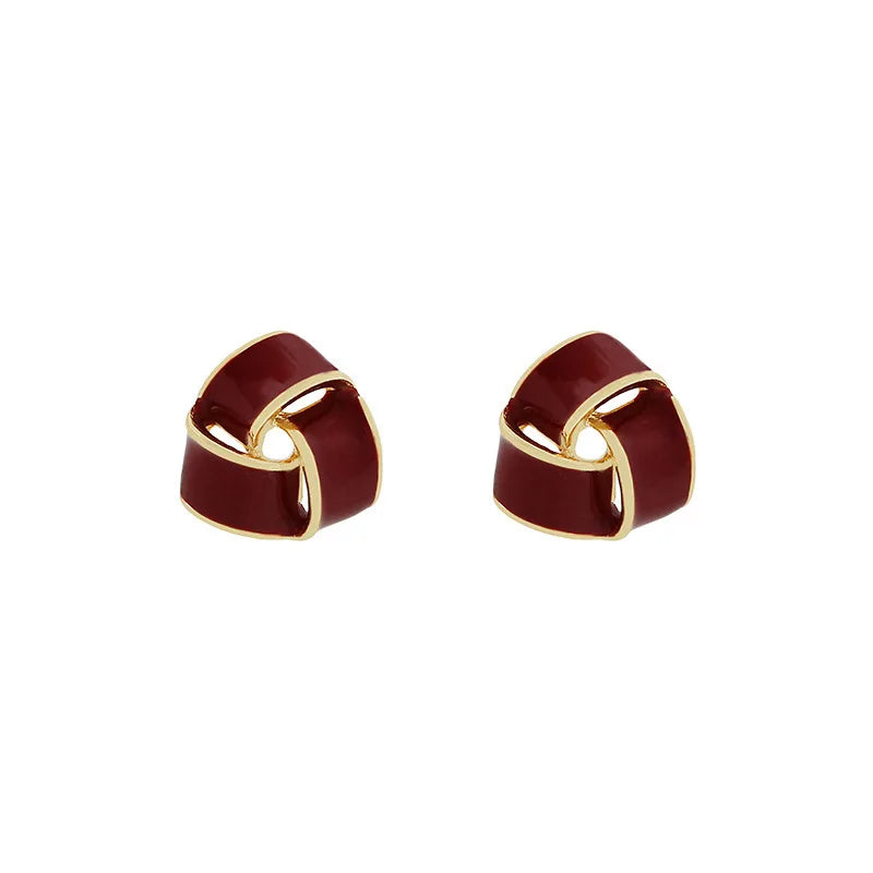Red Enamel Oil Triangle Earrings for Women Fashion Geometry Punk Jewelry Trendy Twist Stud Earrings Small Accessories
