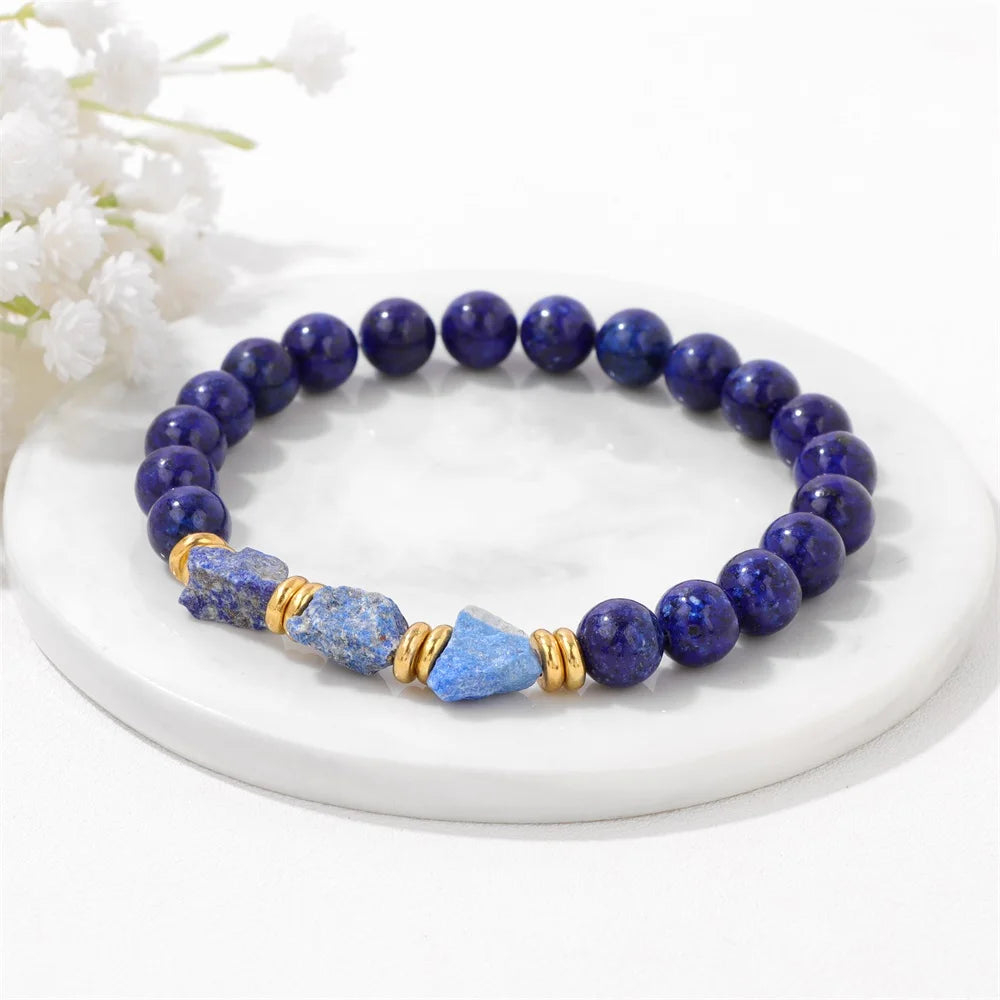 Irregular Raw Quartzs Charm Bracelet Rose Quartzs Amethysts Citrines Beads Elastic Bracelets For Women Men Healing Reiki Jewelry