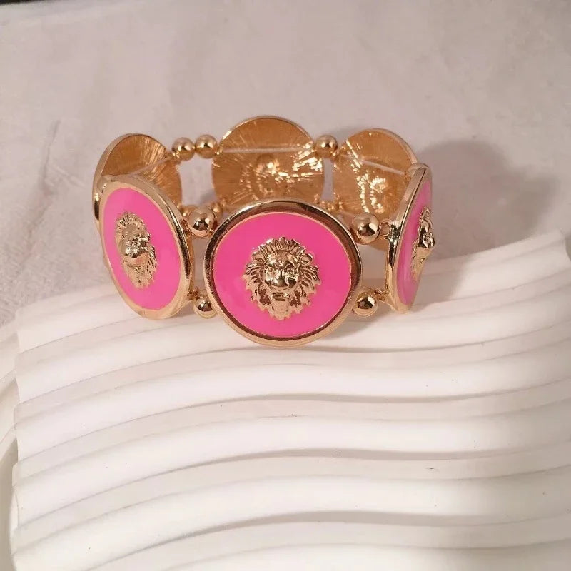 New Trendy Oil Dripping Lion Head Bracelet Bangles for Women 2024 Punk Relief Enamel Love Bracelet Hand Jewelry