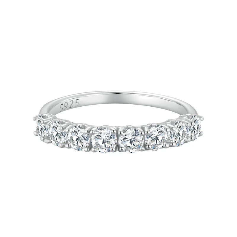 BAMOER Platinum Plated Moissanite Ring Full / Half Eternity Band for Women 925 Sterling Silver Diamond Wedding Engagement Ring