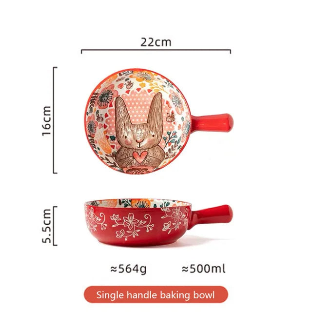 Hemasa Ceramic Bakeware With Handle Forest Animals Baking Pan Underglaze Kitchen Tableware Salad Bowl Au Gratin Dishes